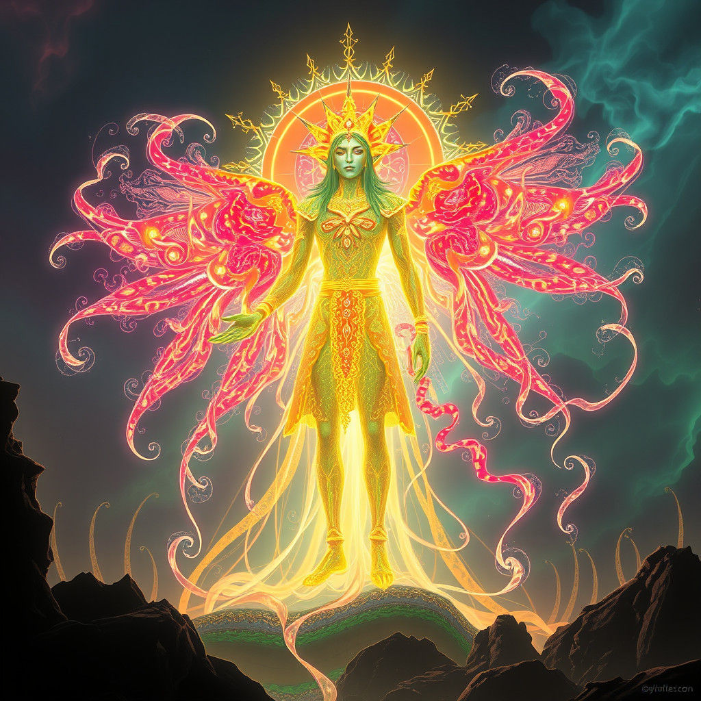 Mystical Being Radiating a Fruity Glowing Aura