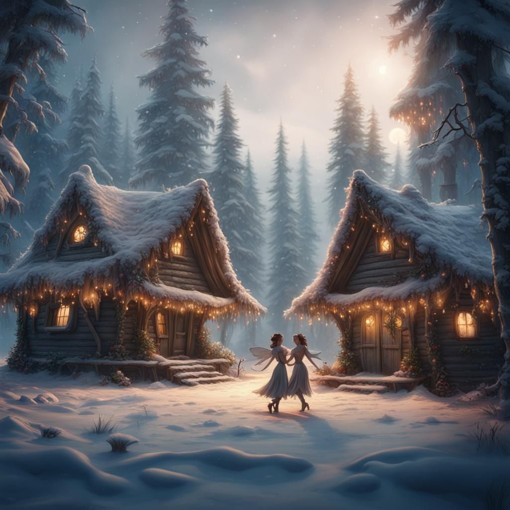 Dancing Winter Fairies in Snowy Forest