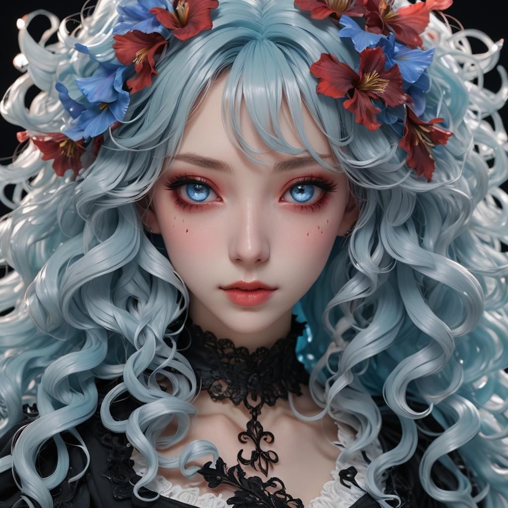 Gothic Lolita Anime Girl with Blue Curls