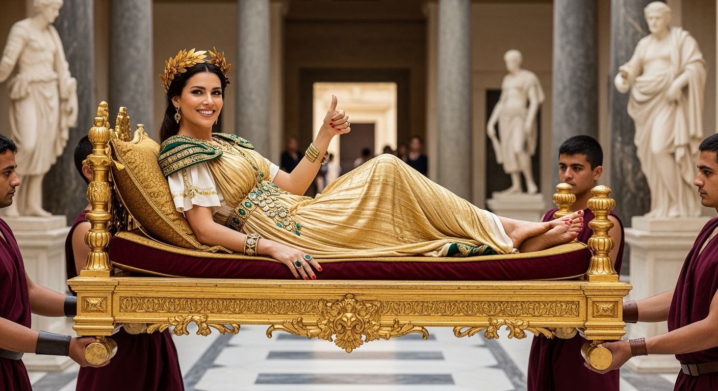 Roman Empress on Gold Litter, Photorealistic Style