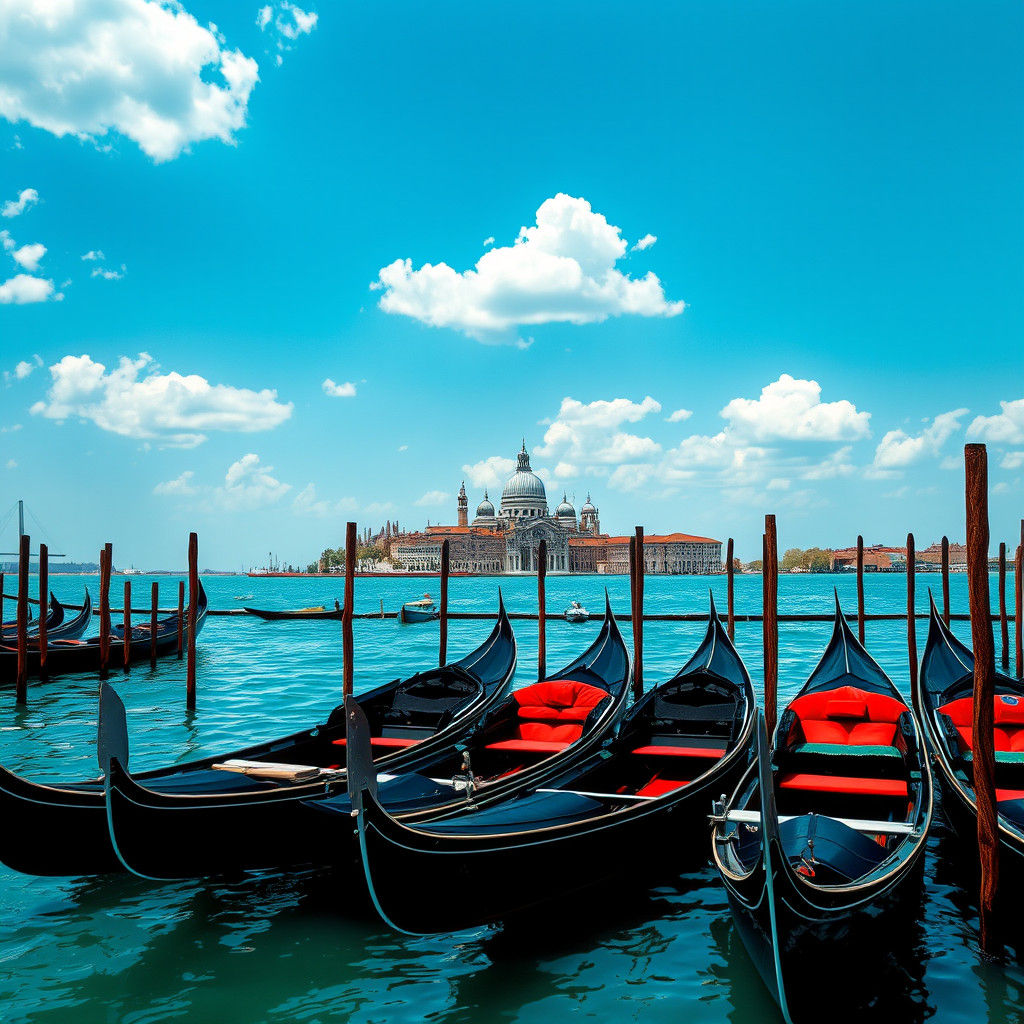 Venice Gondolas in Hyper-Realistic Polychromatic Photograph