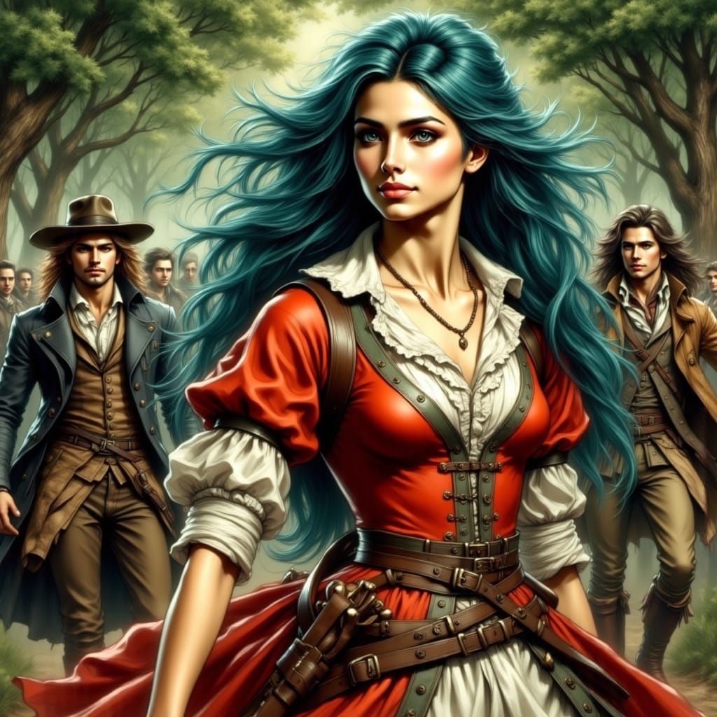 Frightened Milady Pursued by Musketeers in Fontainebleau Par...