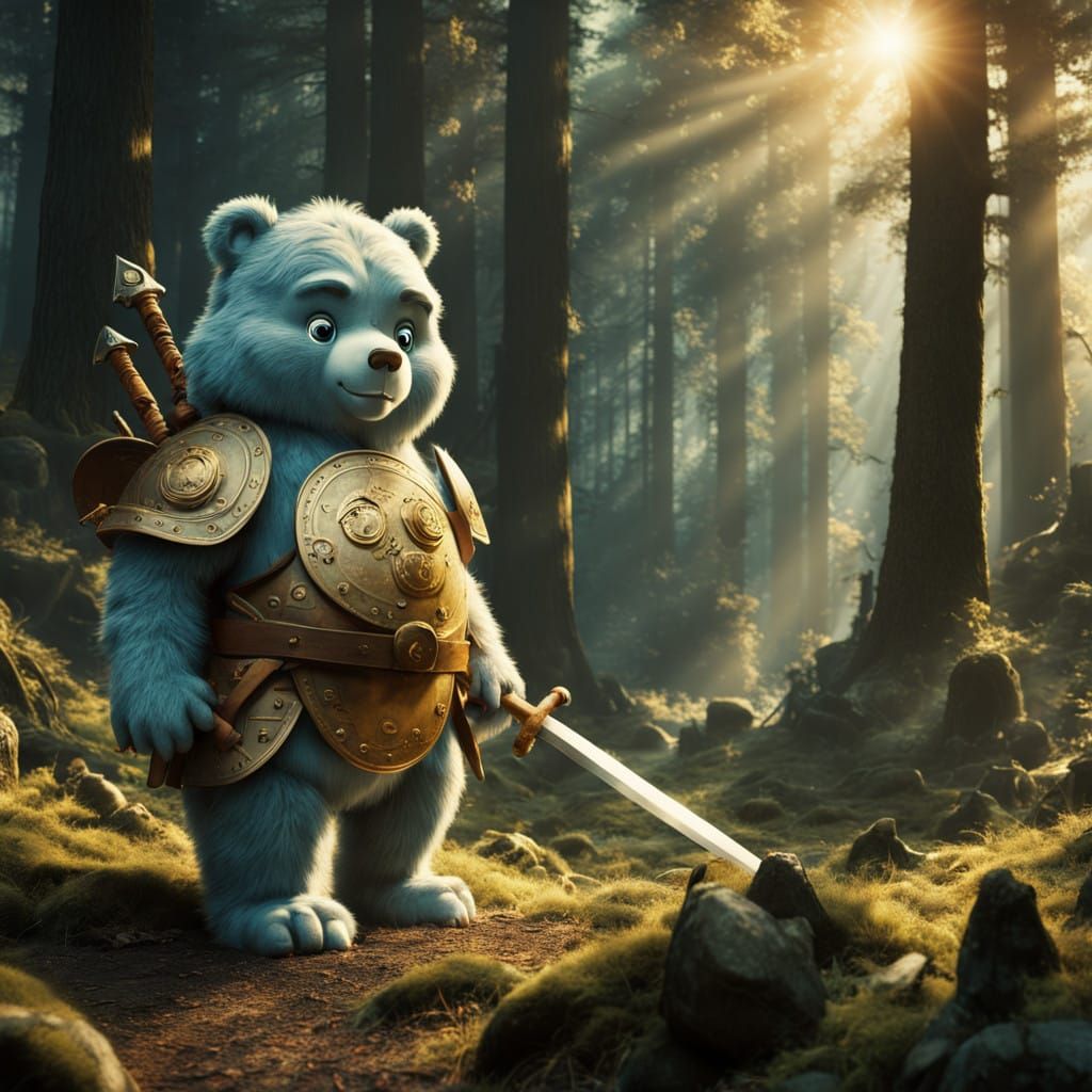 Medieval Care Bears Barbarian Warriors in Ancient Forest