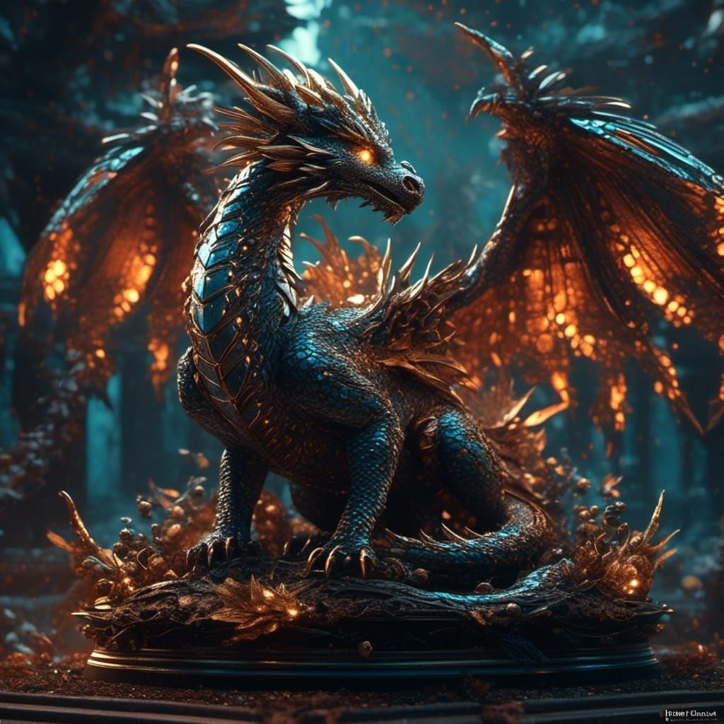 Ornate Chibi-Dragon in Nano-Circuitry Nest