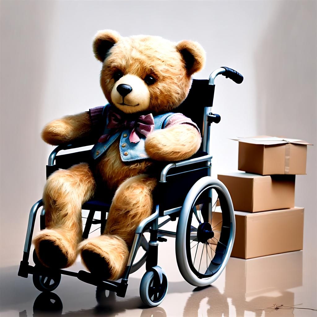 Teddy Bear in Wheelchair: Whimsical Fantasy Art