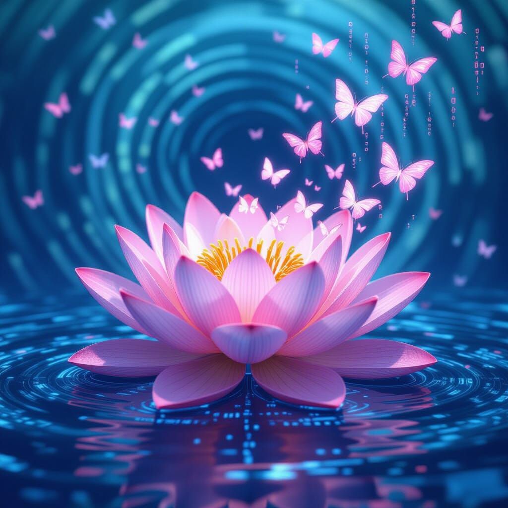 Lotus to Code Butterfly Swarm, Digital Art
