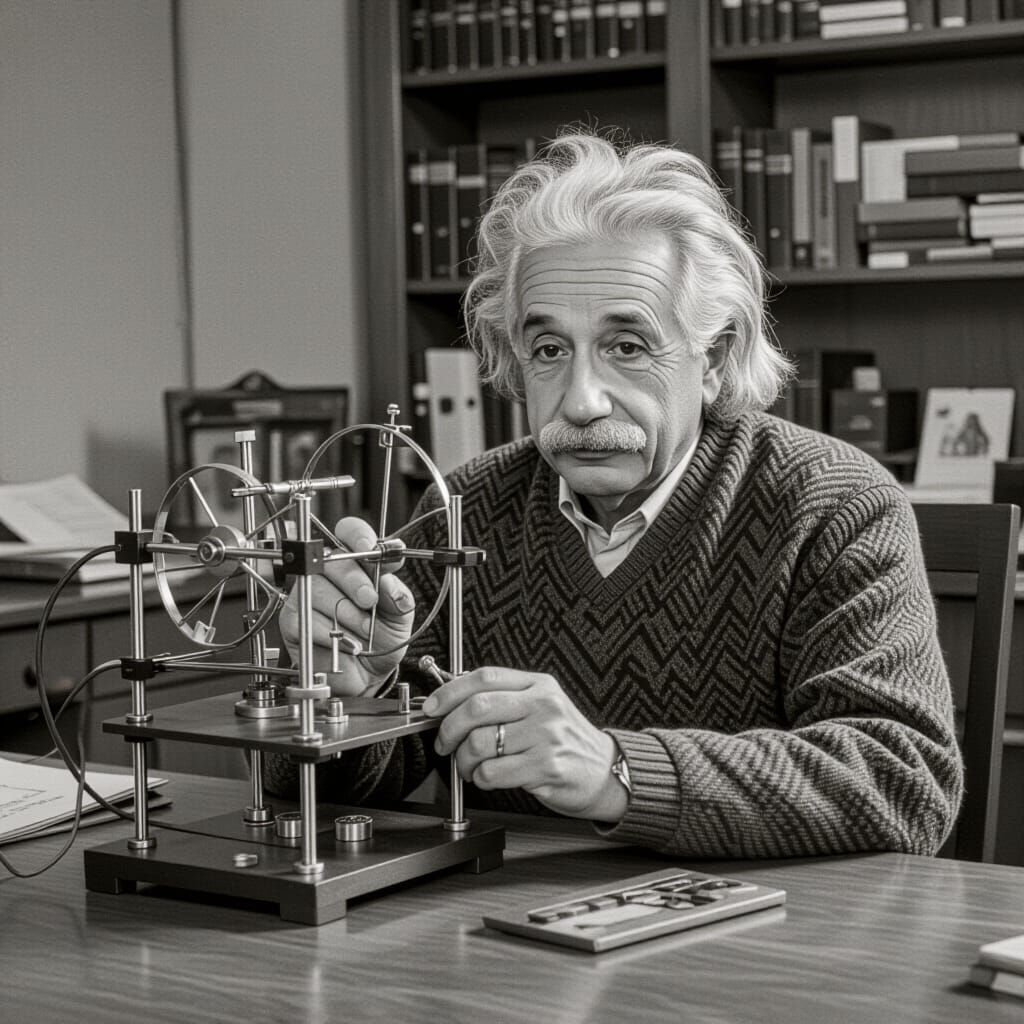 Albert Einstein Working on a Complex Invention