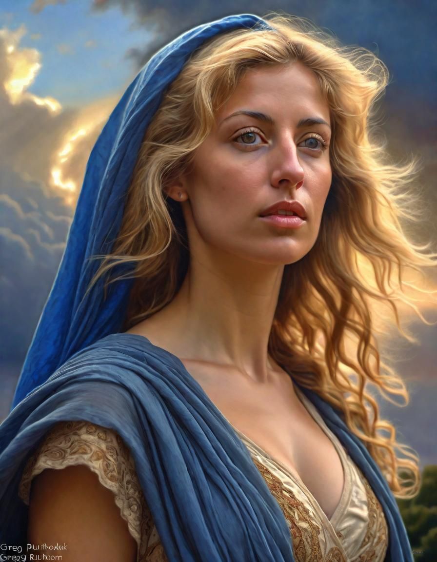 Renaissance Woman Walking Through Sunrise, Photorealistic