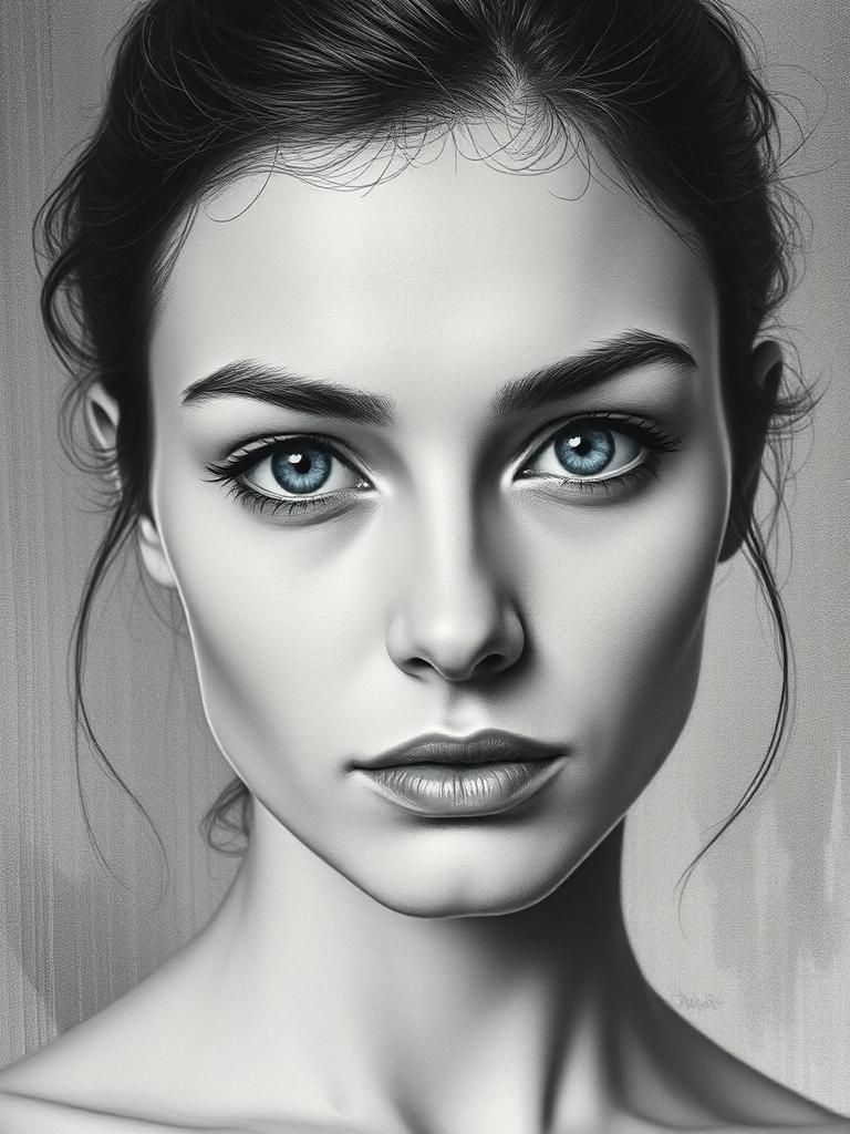 Detailed Charcoal Portrait of a Beautiful Woman