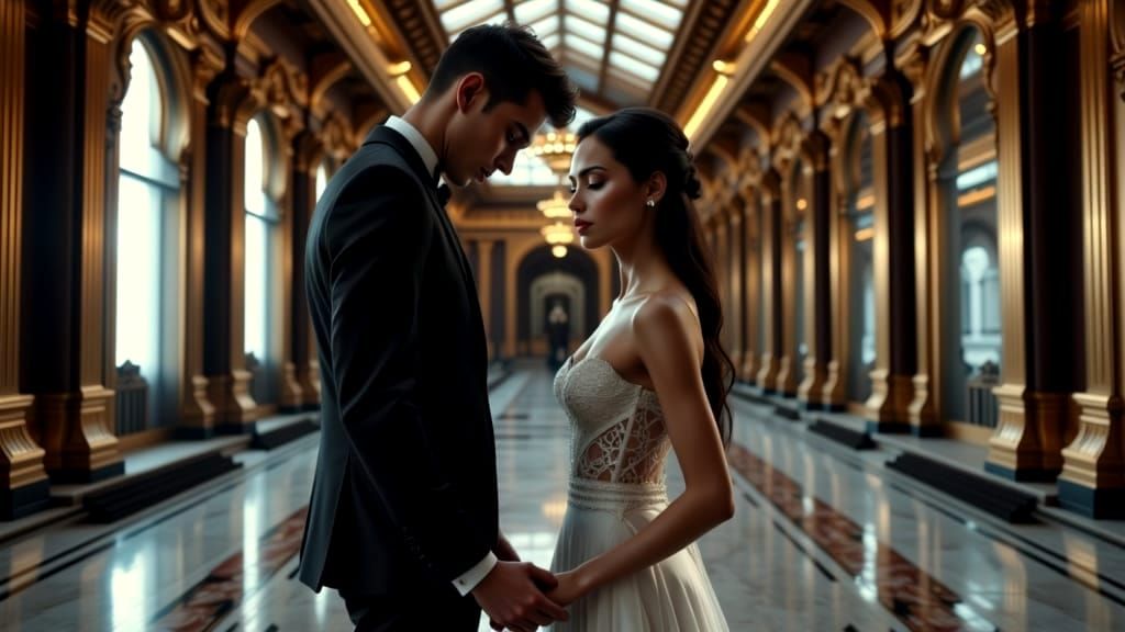 Turmoil in Reflection: A Grand Hall Confrontation