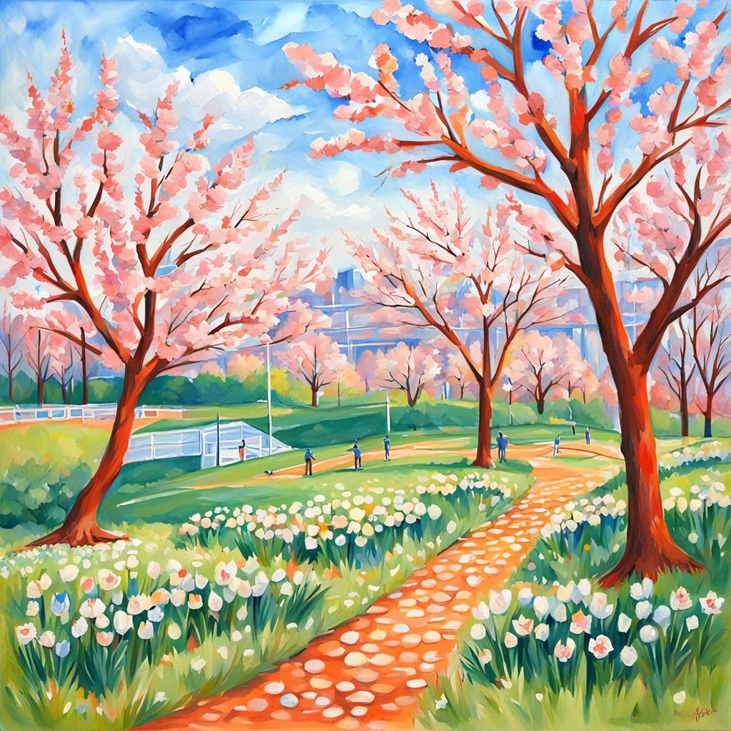 Baseball Spring in Gouache Style