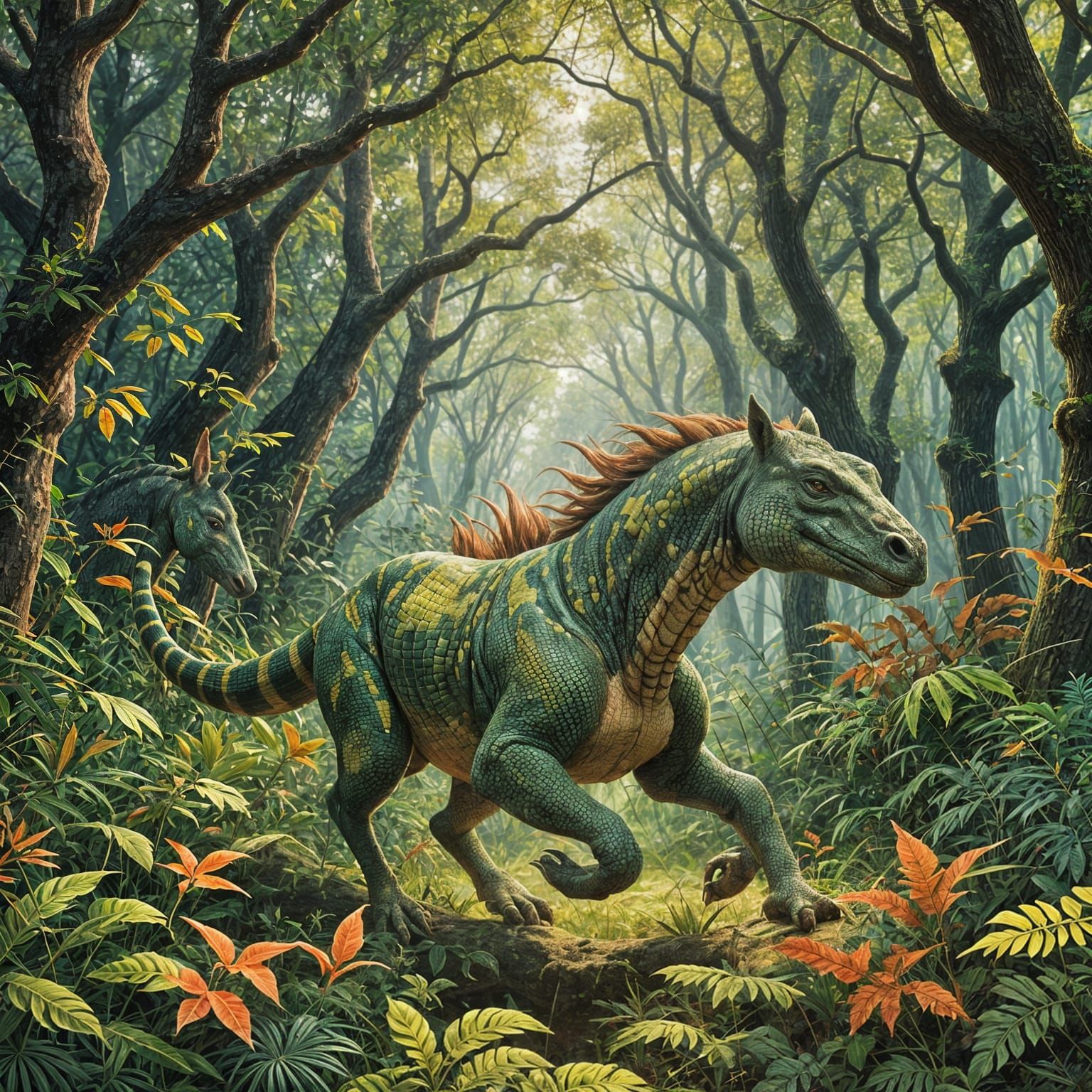 Reptilian Forest Horse: AI Generated Creature