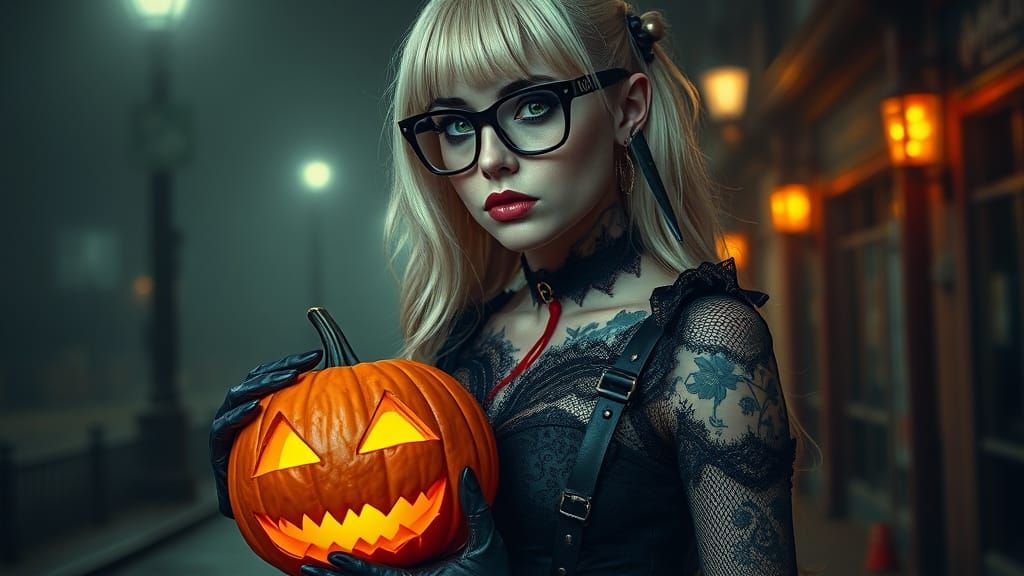 Gothic Halloween: Blonde Woman with Jack-o'-Lantern