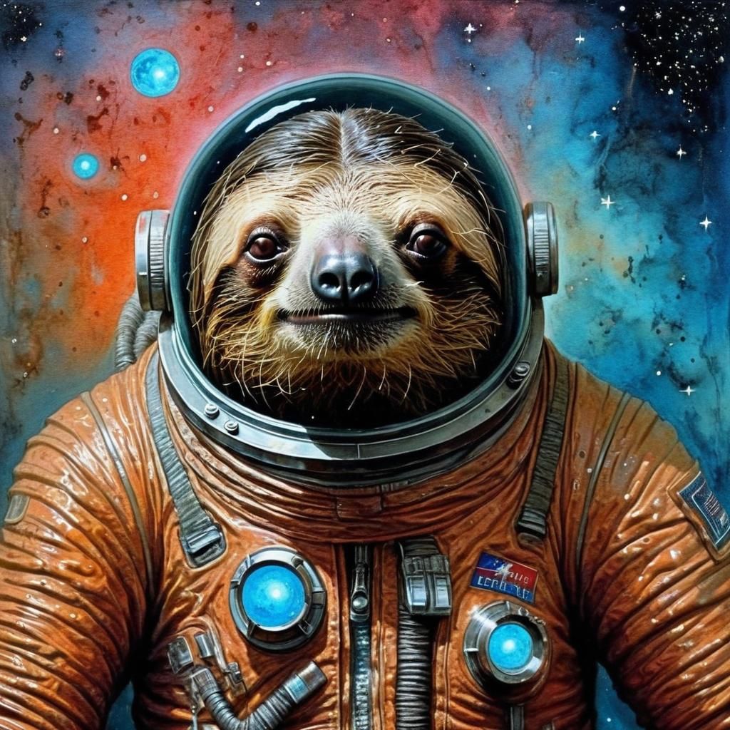 Astronaut Sloth in Eerie Space, Detailed Alcohol Ink