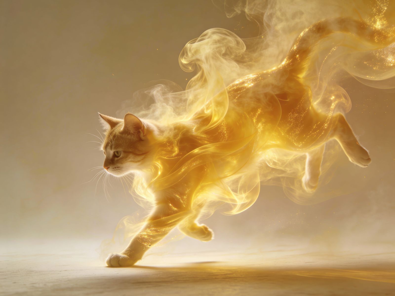 Magical Cat Materializes From Golden Smoke