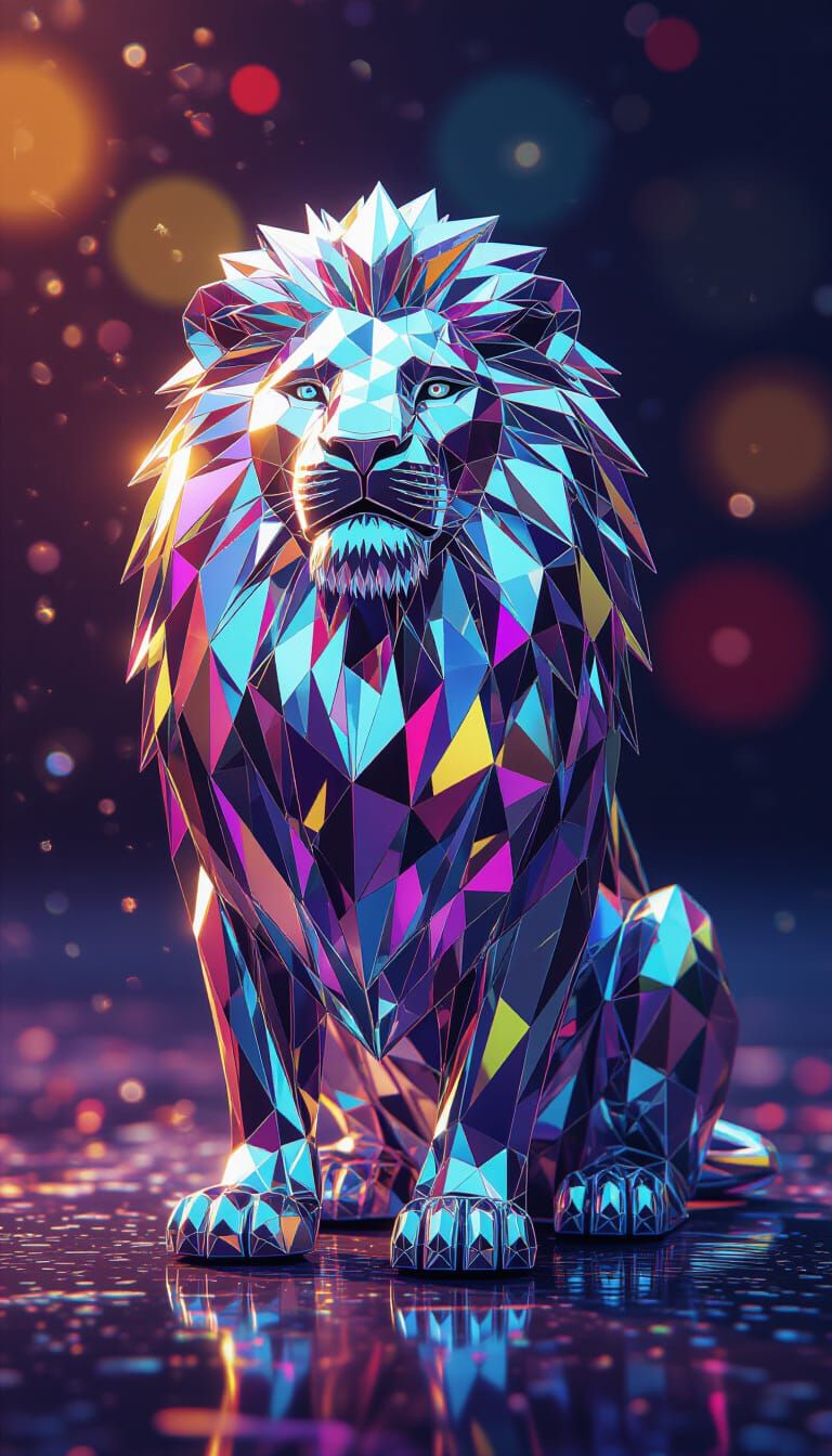Diamond Lion with Rainbow Edges in Graffiti Art Style