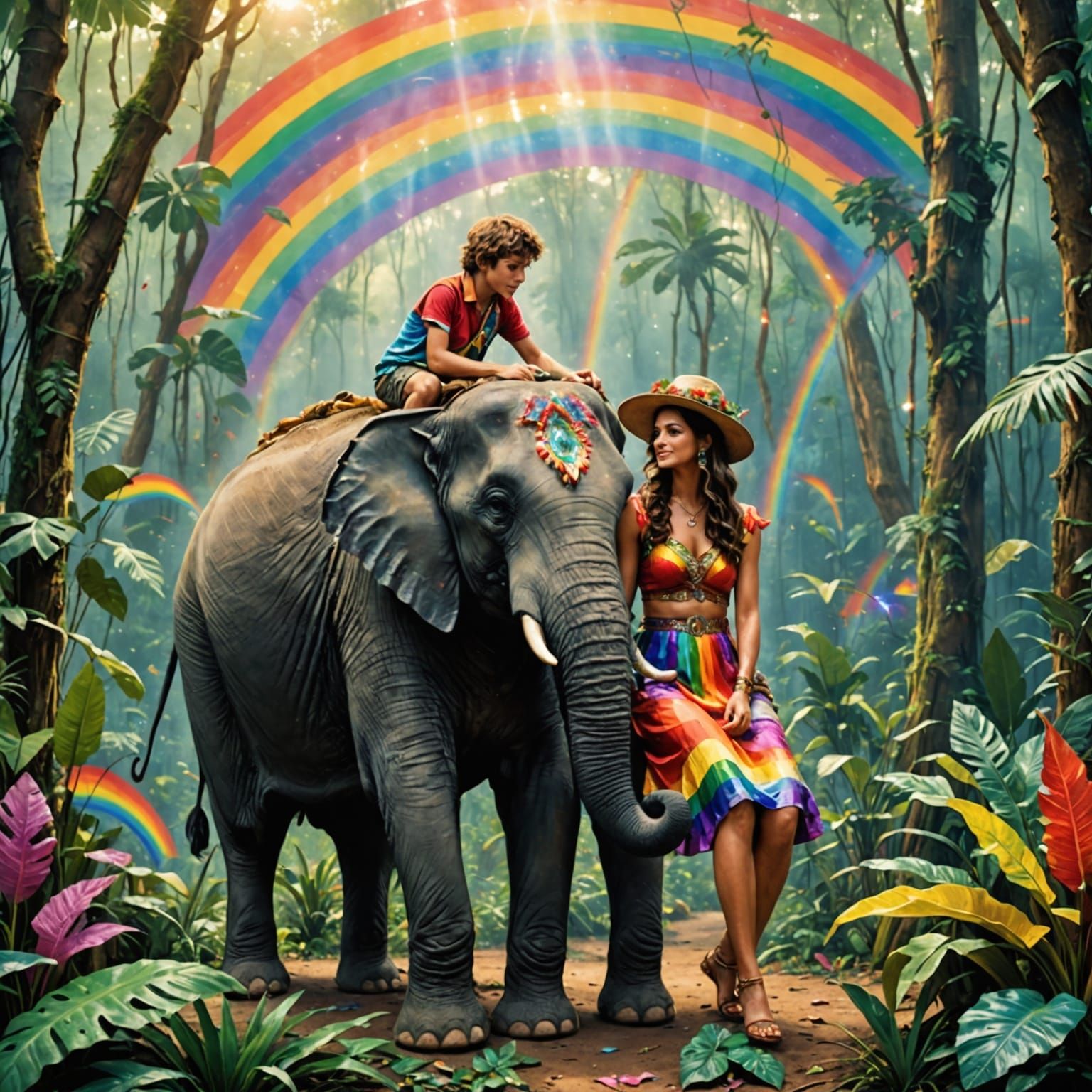 Whimsical Jungle Elephant Ride with Radiant Lovers