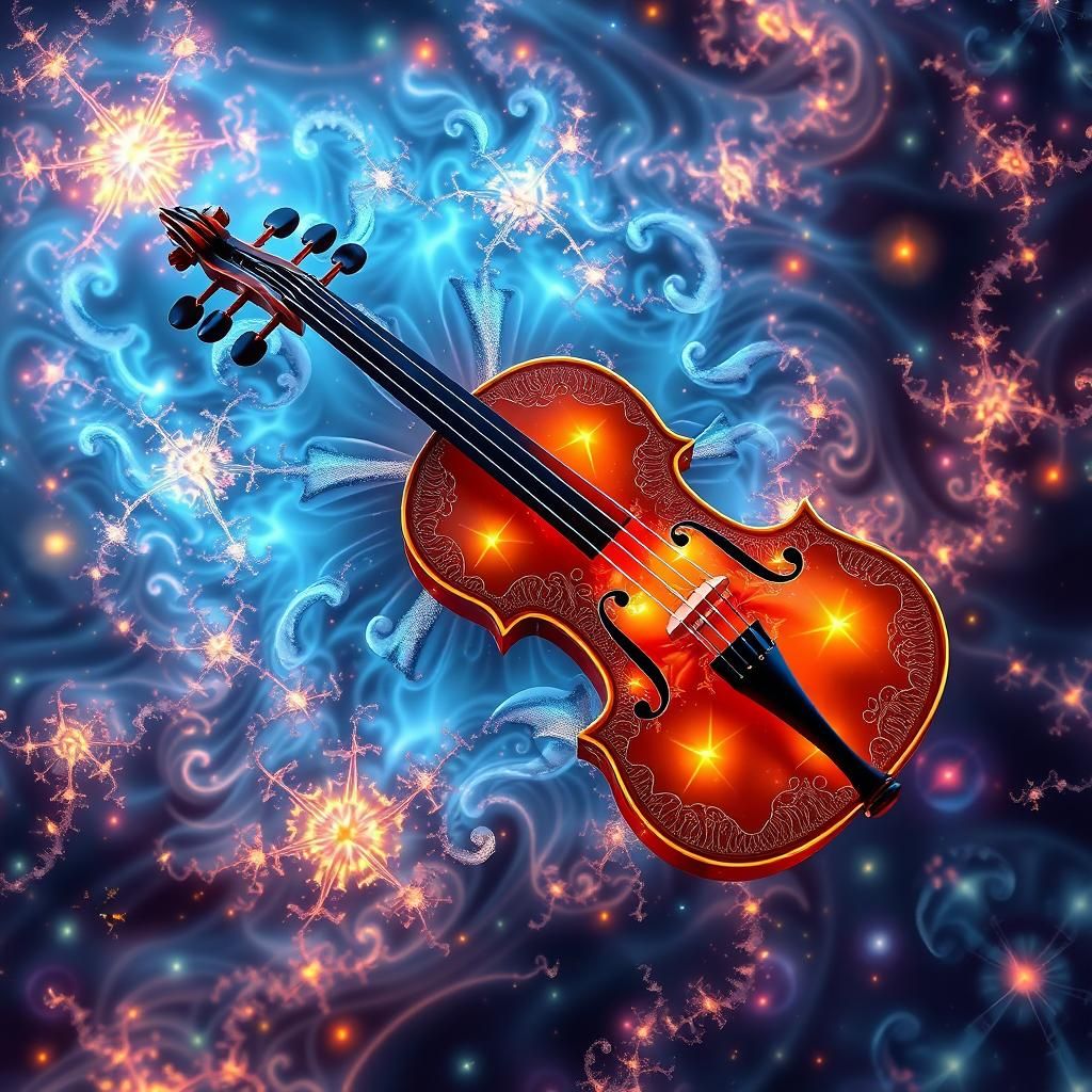 Glowing Fractal Violin in Luminous Space