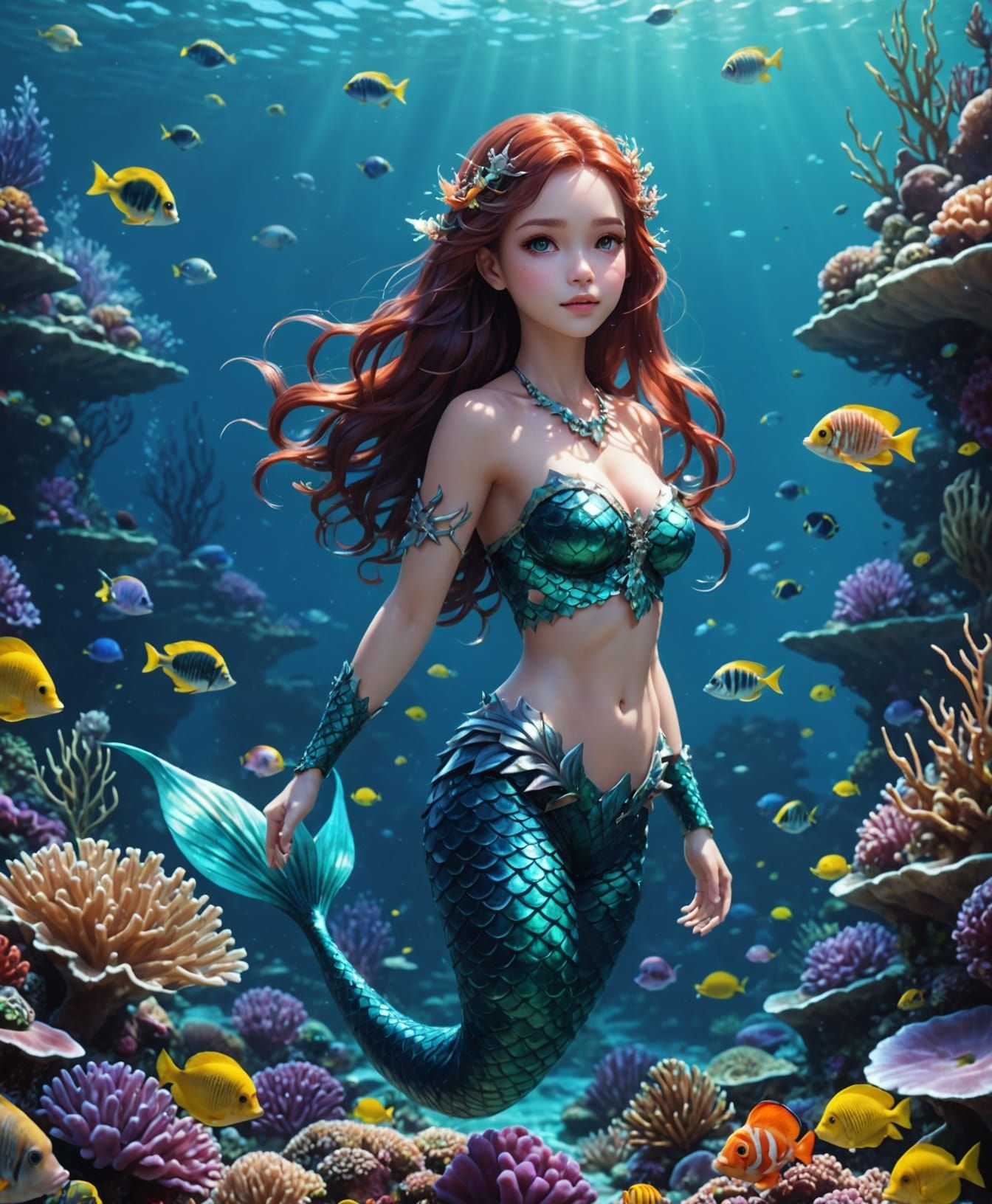 Mermaid among reef life
