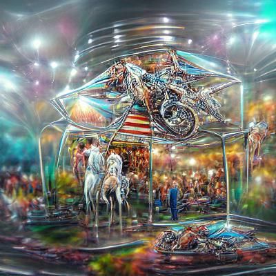 Futuristic County Fair with Carousel in Biker Art Style
