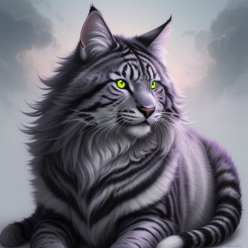 Ethereal Feline Majesty in Whimsical Fantasy Scene