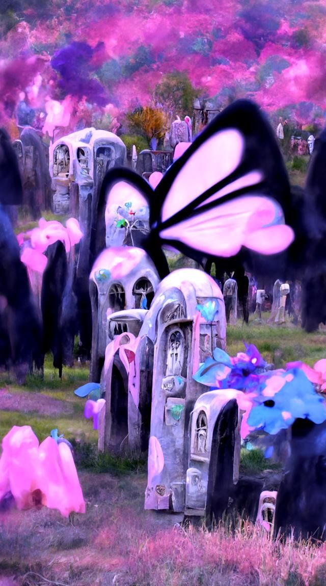 Ethereal Pastel Butterflies Haunt Graveyard: Gothic Art