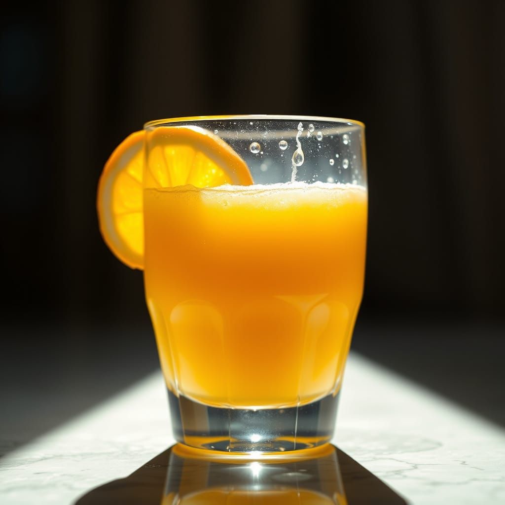 Photorealistic Orange Juice in Morning Light