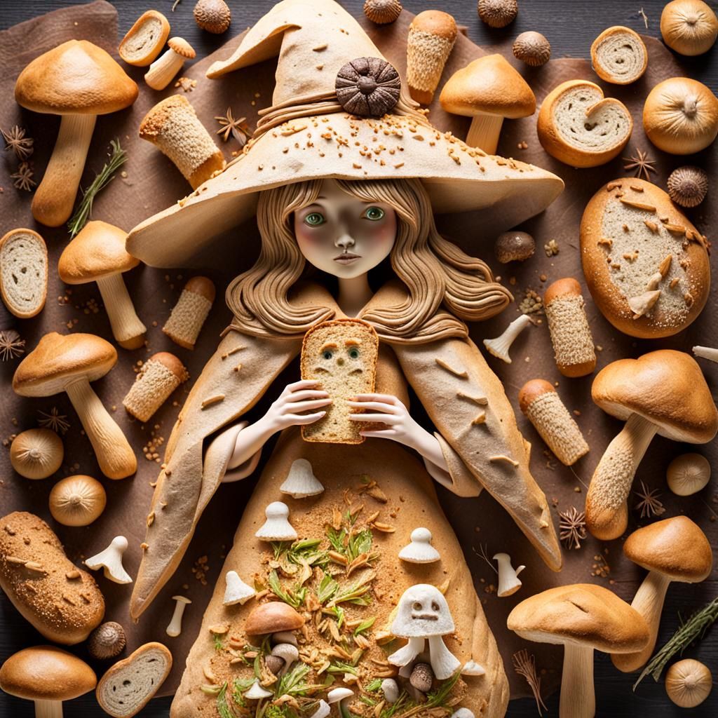 Bread Witch in a Forest of Mushrooms
