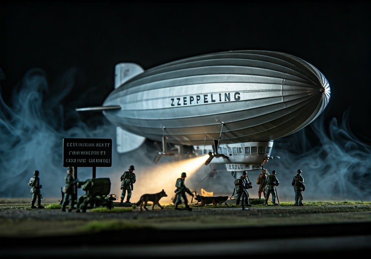 Detailed Miniature Scene of a Zeppelin Landing