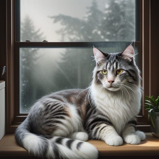 Vibrant Norwegian Forest Cat Portrait in Warm Light