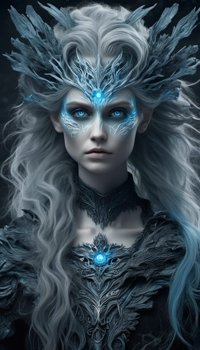 Icy Blue-Eyed Hybrid: Fantasy Meets Horror