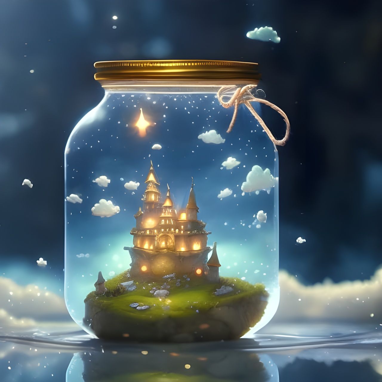 Fantasy Castle in Glass Jar, Dreamy Digital Art