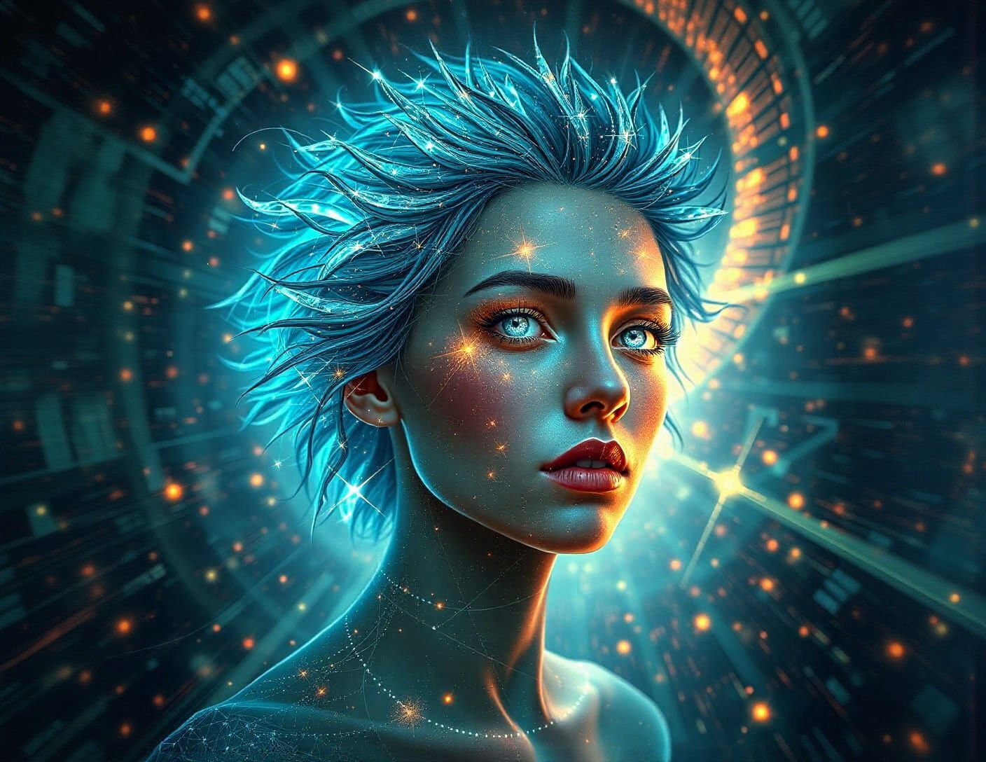 Bioluminescent Woman in Cyberpunk Style