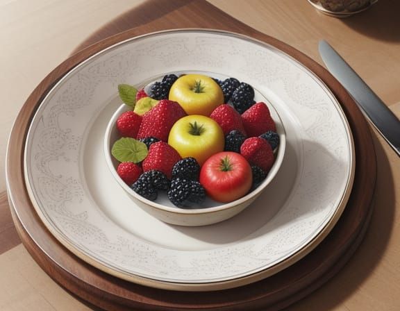 Vibrant Fruit Portrait on Wooden Plate in Soft Sunlight