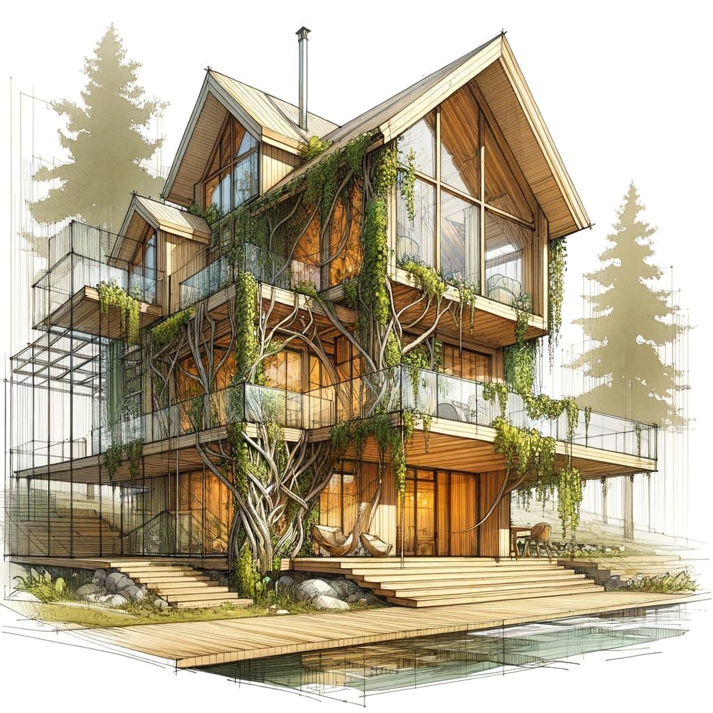 Rustic Elegant Wood Cabin Concept Art