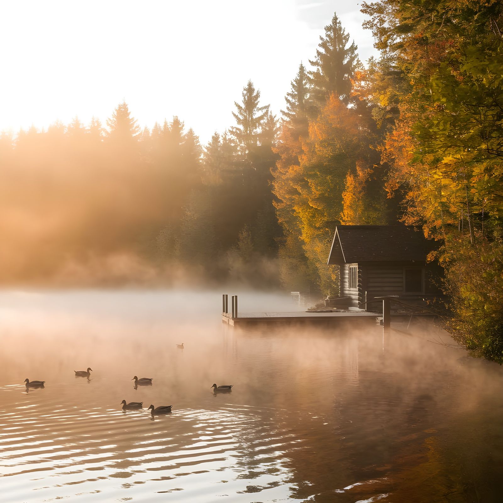 Serene Lakeside at Dawn with Autumn Colors