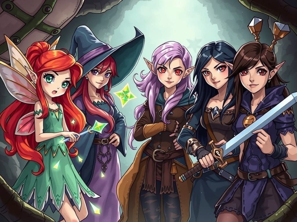 Fantasy Character Group in a Spooky Dungeon