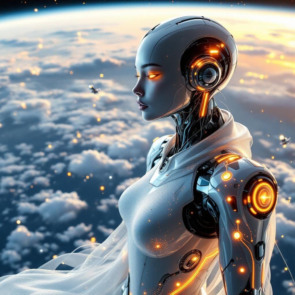 Futuristic Woman in Space: Hyperrealistic Portrait