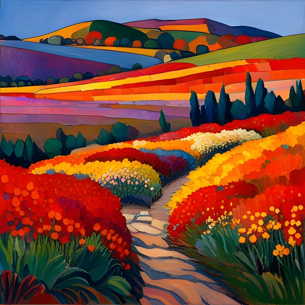 Floral Landscape in Open Impressionism Style