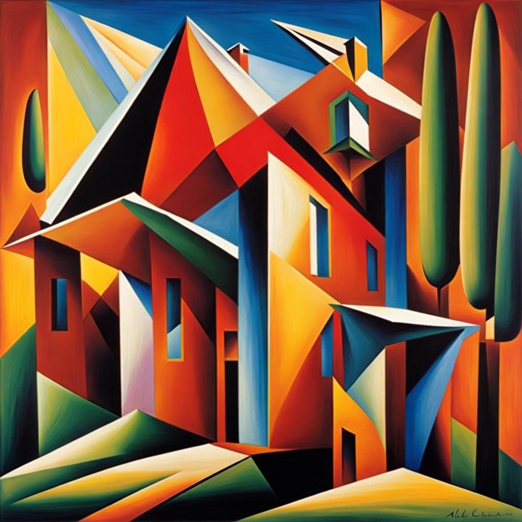 Abstract Cubist Upside Down House