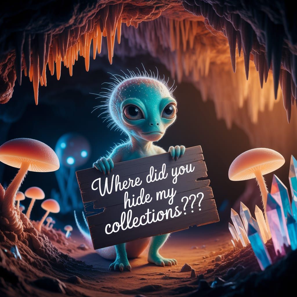 Bioluminescent Alien's Plea in Subterranean Cavern