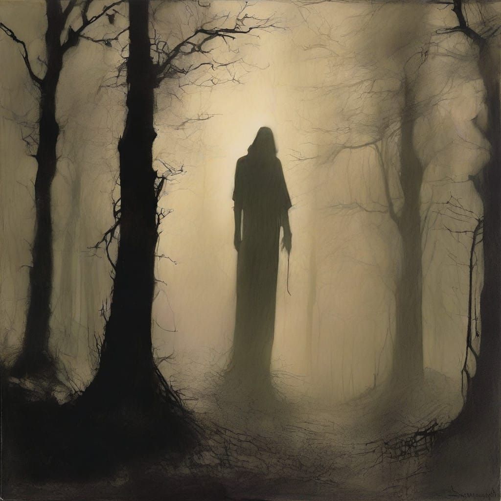 Ethereal Shadow Forest in Dark Horror Style