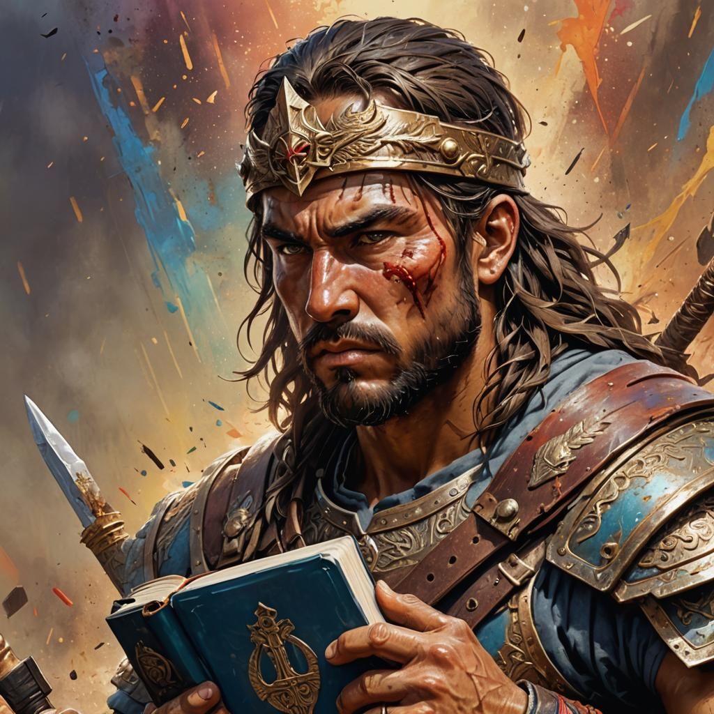 Hyperrealistic Warrior with Bible Concept Art