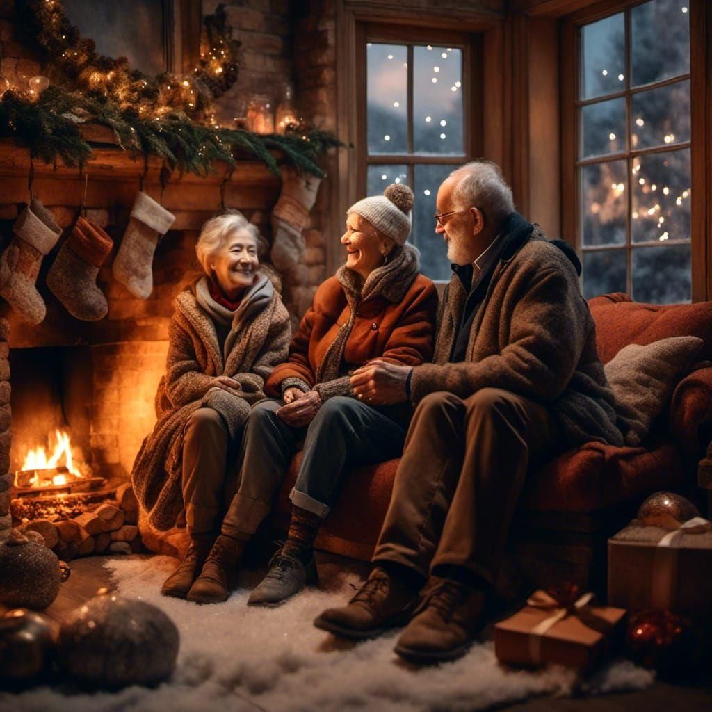 Cozy Christmas Scene with Elderly Couple