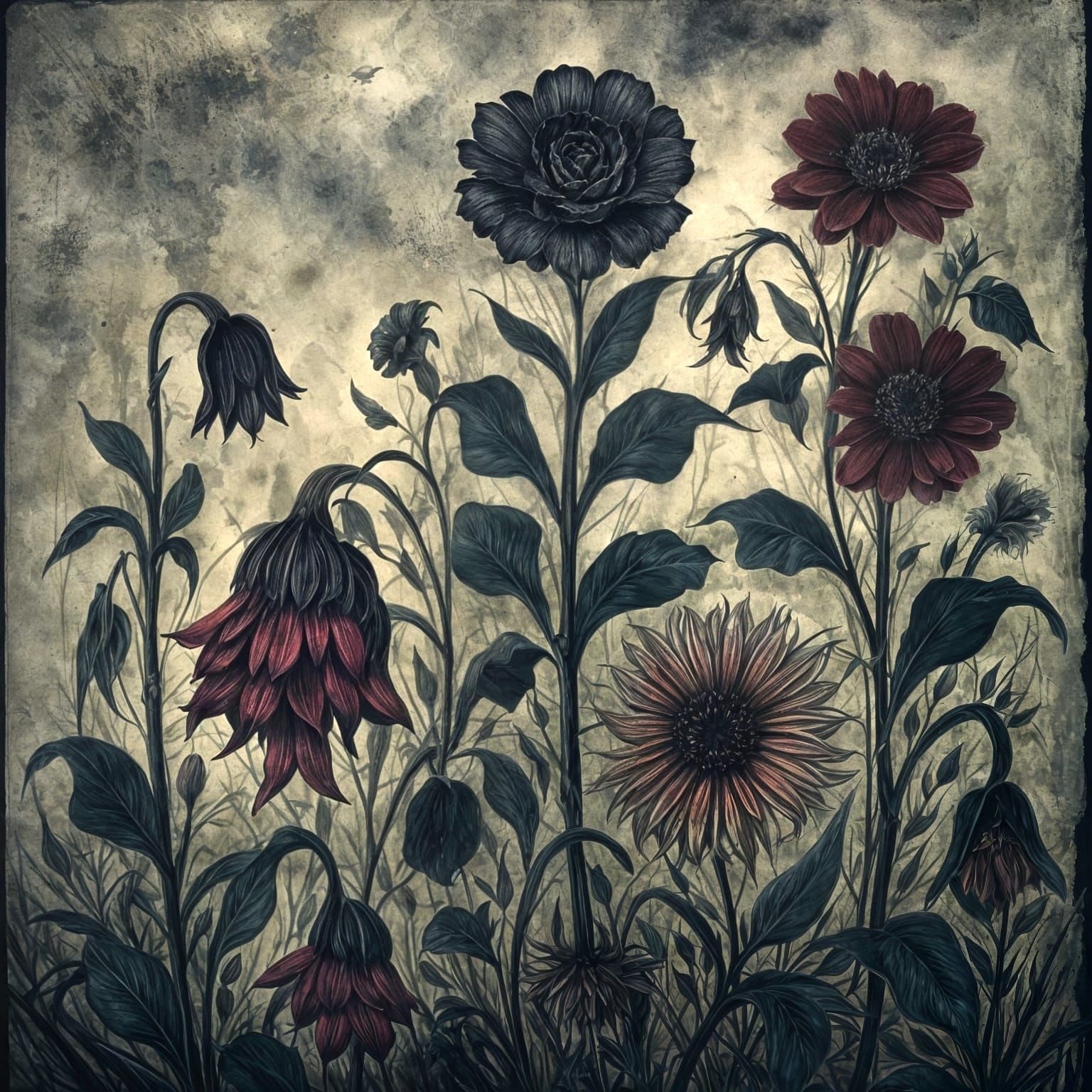 Eerie Goth Scene with Moody Flowers