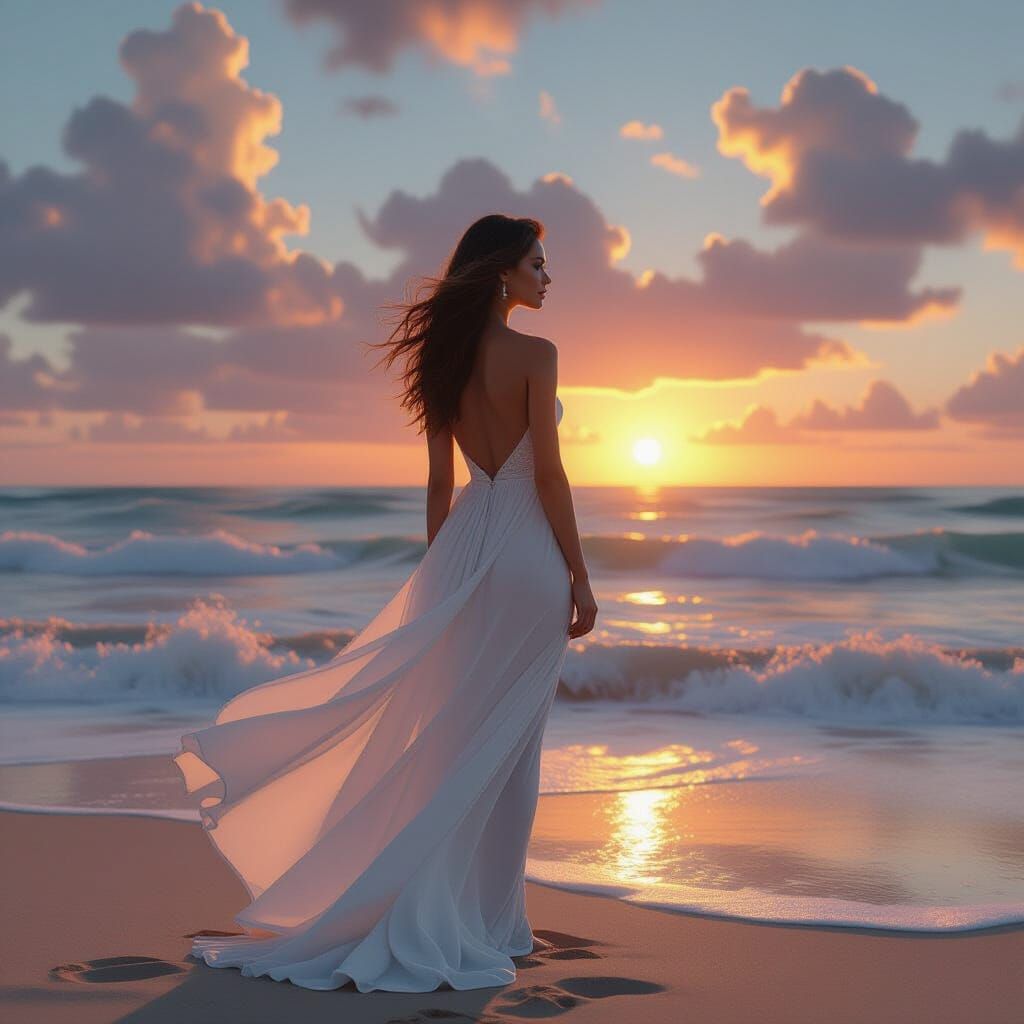 Sunrise Beach Scene in Hyperrealistic Style