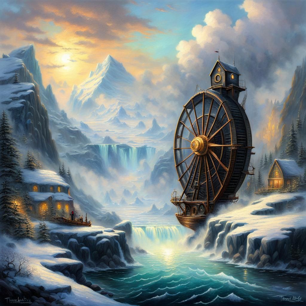 Ethereal Fantasy Airship Over Antarctica with Black Cat