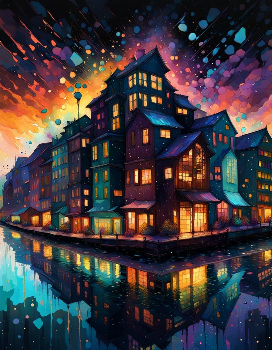 Bioluminescent Town Inspired by Alexander Jannson