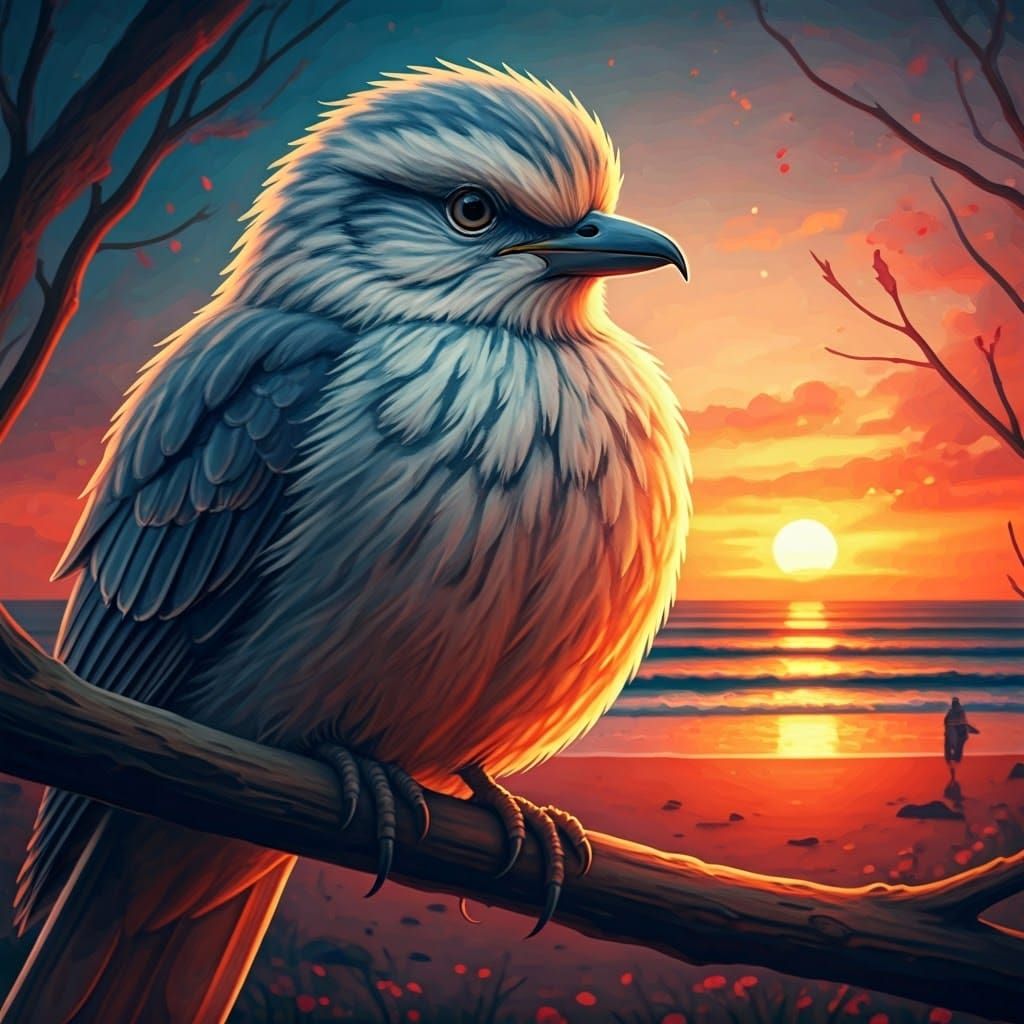 Vibrant Birds Amidst Sunset Beach Landscape