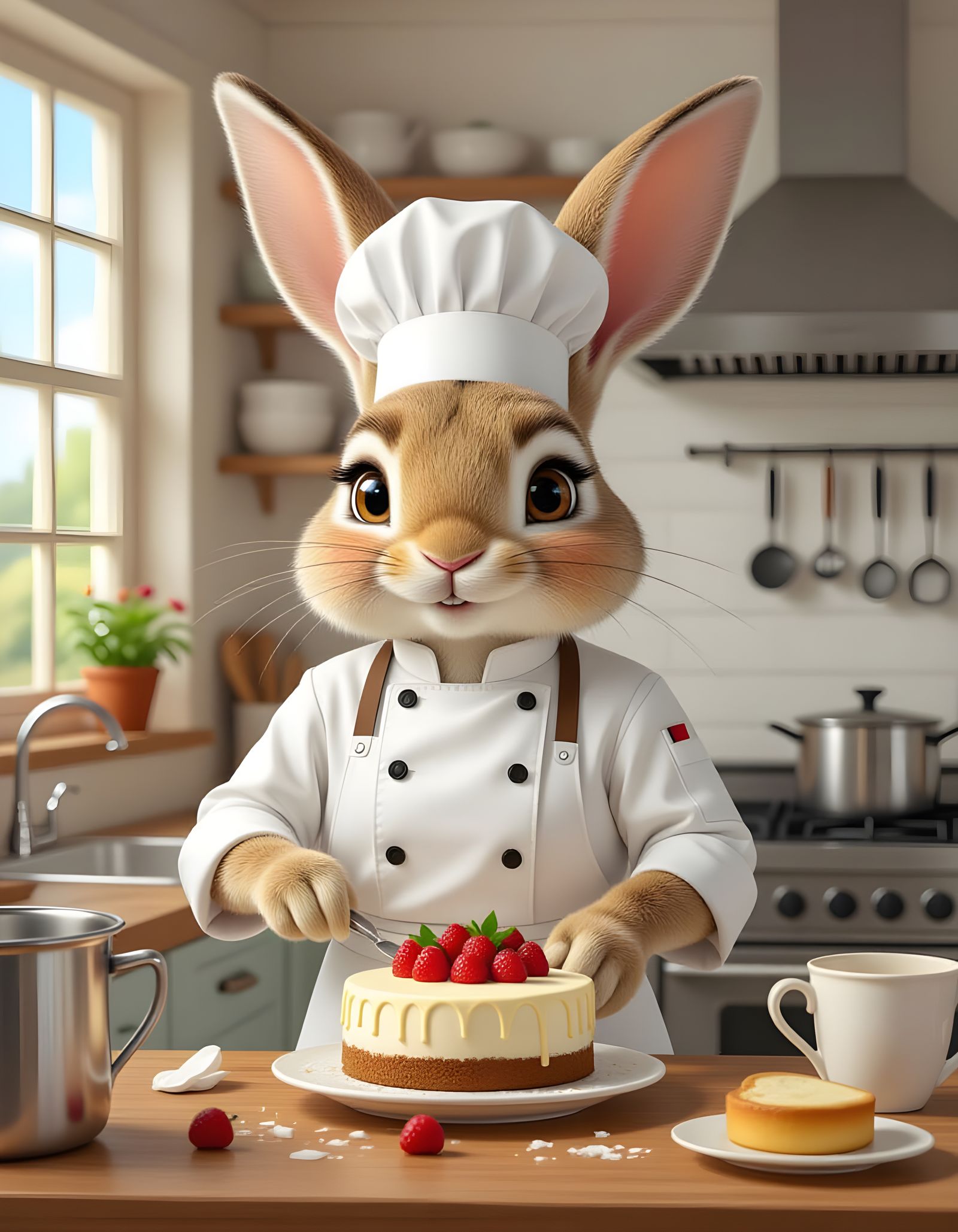 Rabbit Chef Preparing Cake in Kitchen